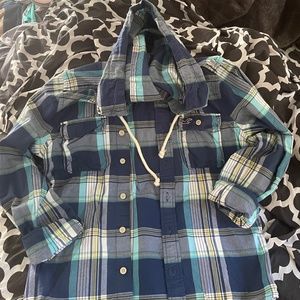 New Hollister blue plaid hooded shirt/jacket